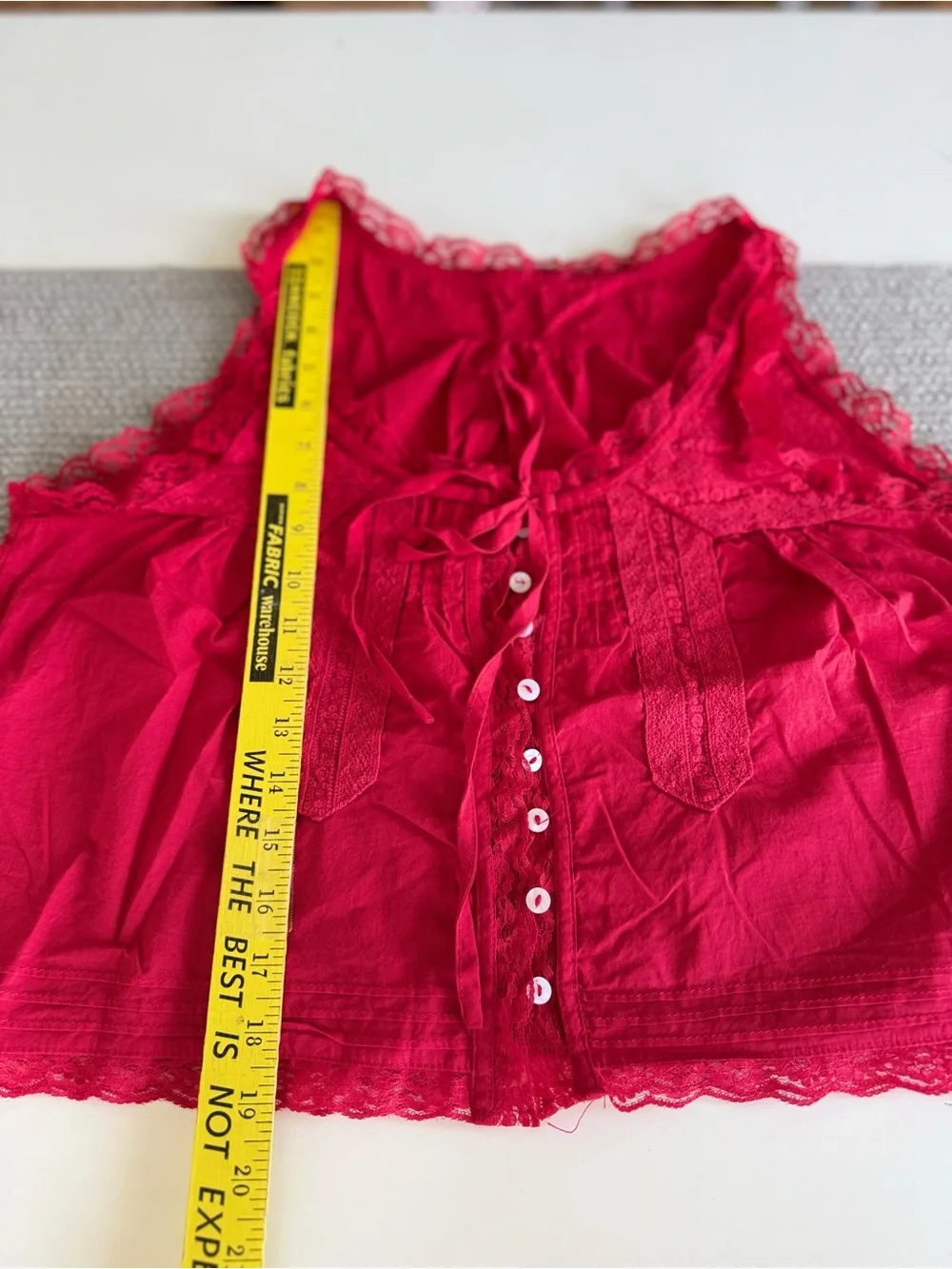 Vintage Red Cotton Lace-Trim Button Front Camisole Tank Top Size Large - Picture 6 of 9